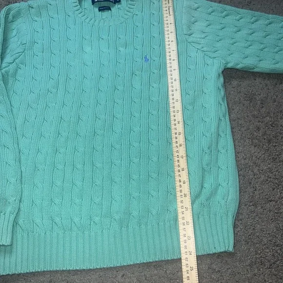 VINTAGE POLO RALPH LAUREN TURQUOISE COTTON CABLE KNIT SWEATER WOMENS sz Large - Picture 4 of 6